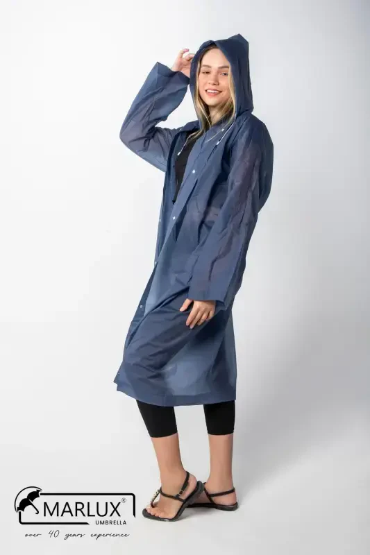 Women's Men's Raincoat Hooded Snap Eva Navy Raincoat M21mrc881r04-Navy - 5