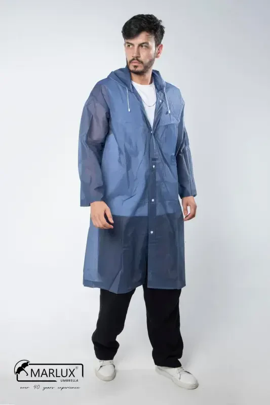 Women's Men's Raincoat Hooded Snap Eva Navy Raincoat M21mrc881r04-Navy - 6