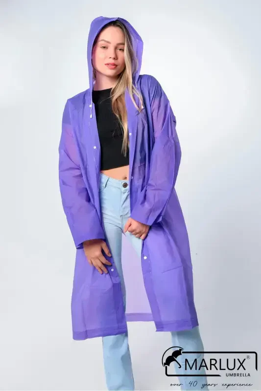 Women's Men's Raincoat Hooded Snap Fastener Eva Purple Raincoat M21mrc881r09-Purple - MARLUX