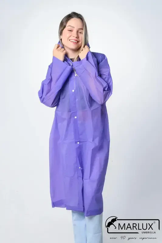 Women's Men's Raincoat Hooded Snap Fastener Eva Purple Raincoat M21mrc881r09-Purple - 4