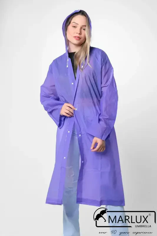 Women's Men's Raincoat Hooded Snap Fastener Eva Purple Raincoat M21mrc881r09-Purple - 5