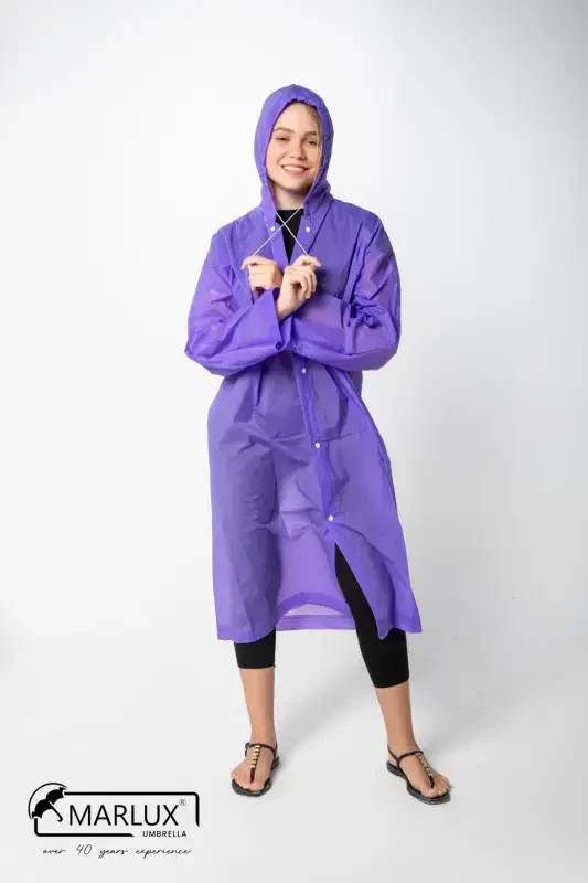 Women's Men's Raincoat Hooded Snap Fastener Eva Purple Raincoat M21mrc881r09-Purple - 6
