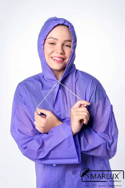 Women's Men's Raincoat Hooded Snap Fastener Eva Purple Raincoat M21mrc881r09-Purple - 3