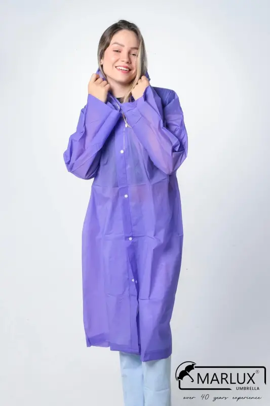 Women's Men's Raincoat Hooded Snap Fastener Eva Purple Raincoat M21mrc881r09-Purple - 4