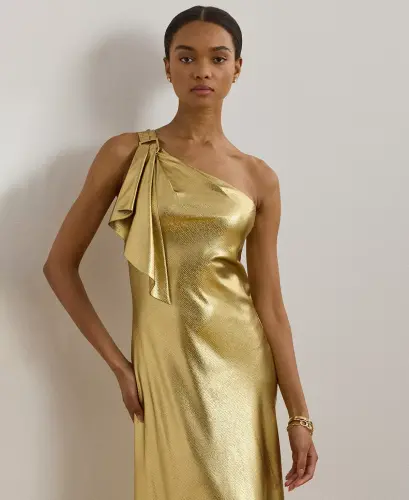 Women's Metallic Charmeuse One-Shoulder Gown-Gold - LAUREN RALPH LAUREN (1)