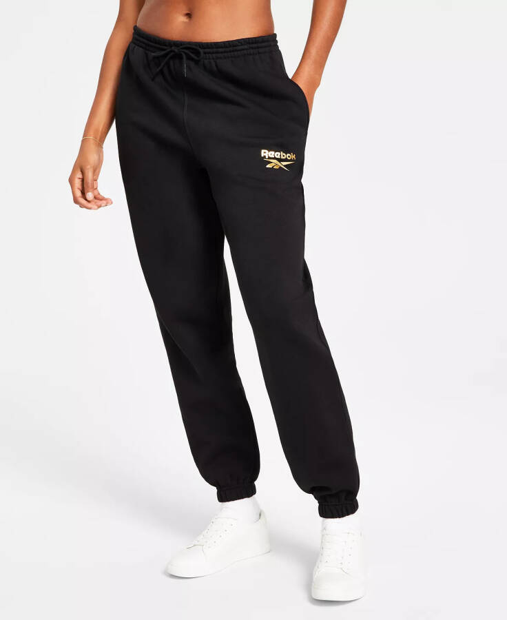 Women's Metallic Foil Logo Fleece Jogger Sweatpants, A Modazone Exclusive Black - 1