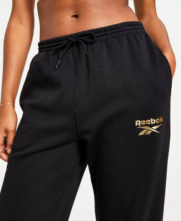 Women's Metallic Foil Logo Fleece Jogger Sweatpants, A Modazone Exclusive Black - 3