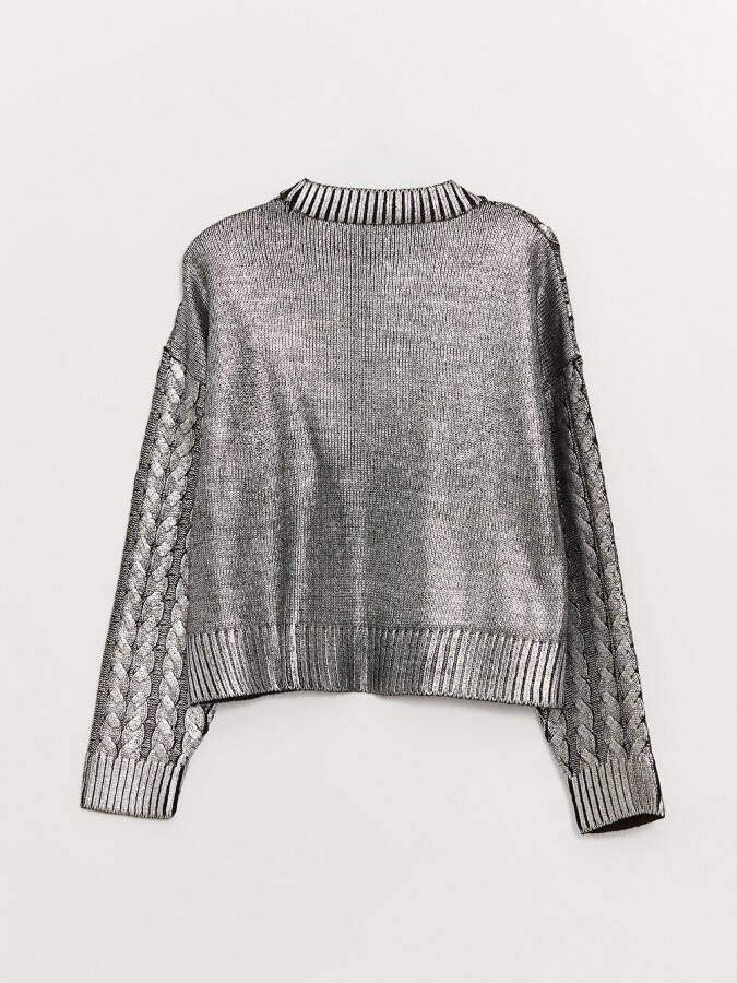 Women's Metallic Knit Sweater with Bike Neck and Self-Patterned Long Sleeves - 7