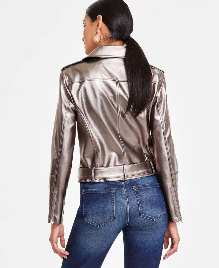 Women's Metallic Moto Jacket, Created for Modazone Gunmetal - 2