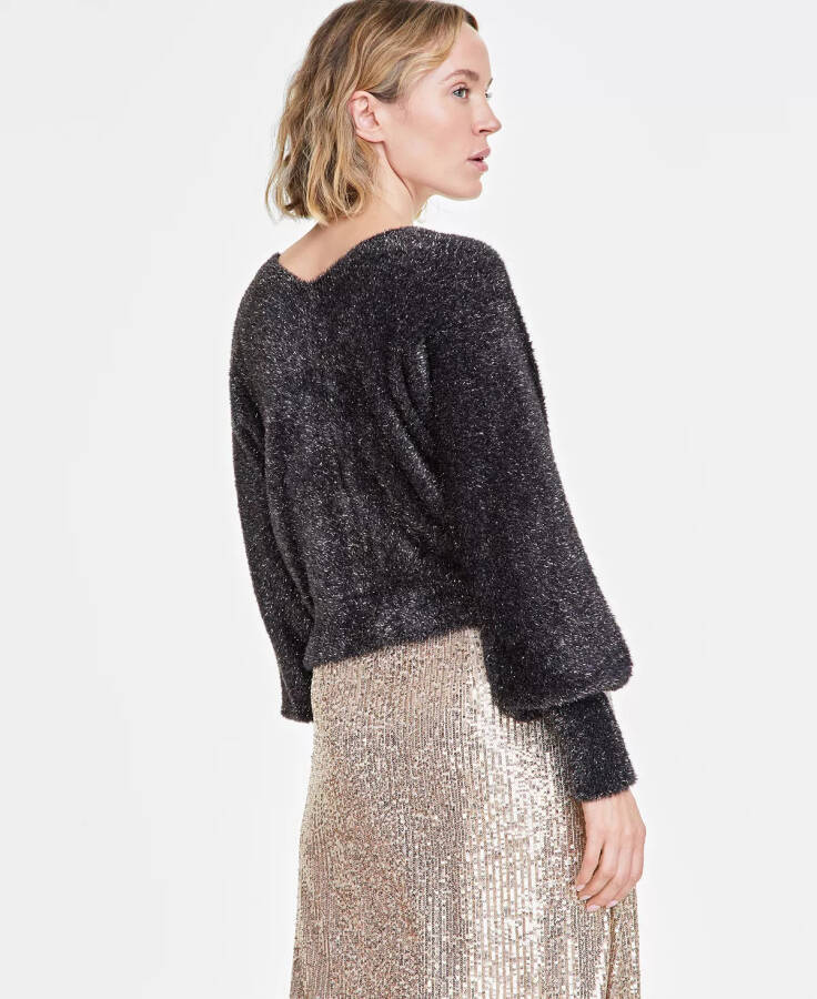 Women's Metallic Plush-Knit Cardigan, Created for Modazone, Deep Black - 4