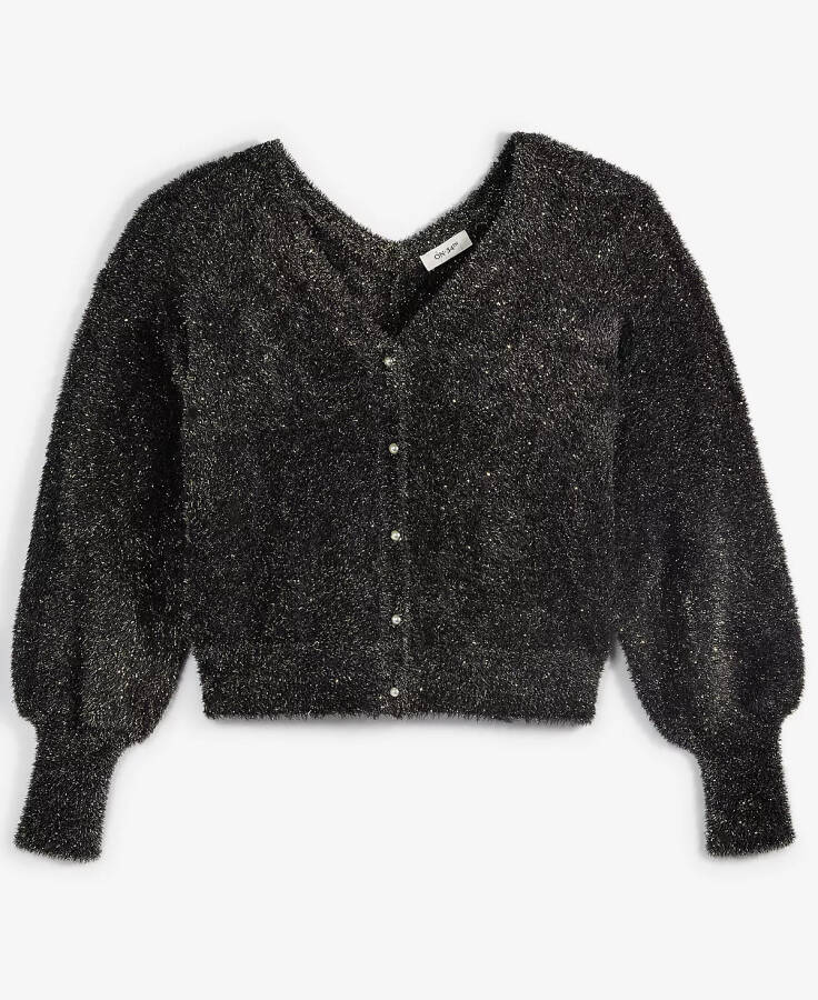 Women's Metallic Plush-Knit Cardigan, Created for Modazone, Deep Black - 5