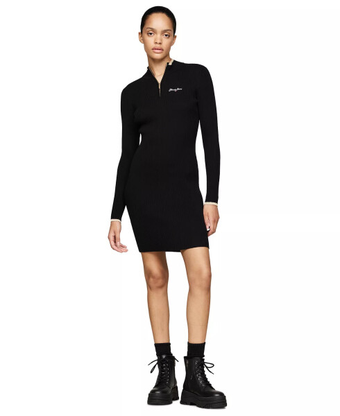 Women's Metallic Tipped Quarter-Zip Sweater Dress BLACK - 1