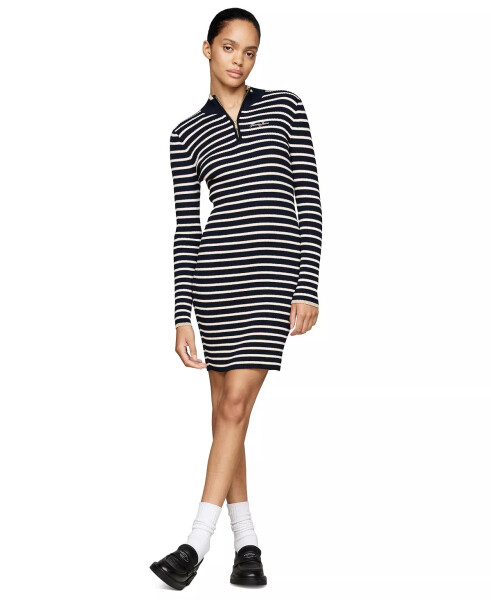 Women's Metallic Tipped Quarter-Zip Sweater Dress DARK NIGHT NAVY / STRIPE - 1