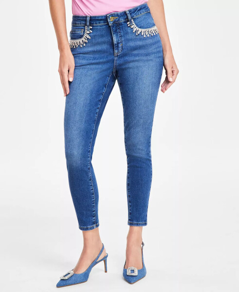 Women's Mid-Rise Embellished Skinny Jeans, Created for Modazone Medium Indigo - 4