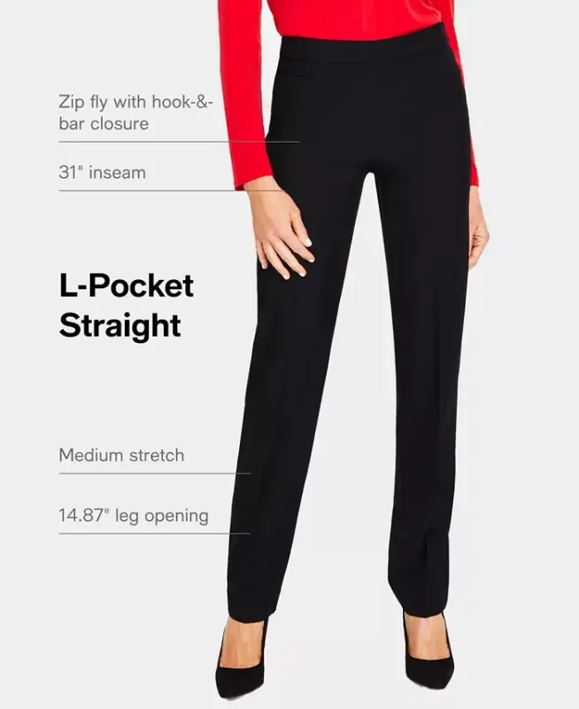 Women's Mid-Rise L-Pocket Straight-Leg Pants, Regular, Long & Short Lengths, Created for Modazone-Deep Black - 3