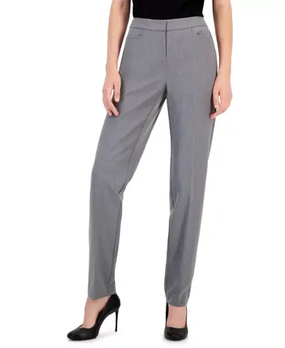 Women's Mid-Rise L-Pocket Straight-Leg Pants, Regular, Long & Short Lengths, Created for Modazone-Medium Heather Grey 