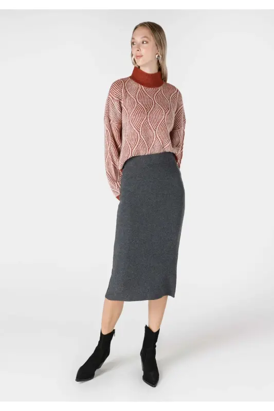 Women's midi skirt, slim fit, anthracite - 3