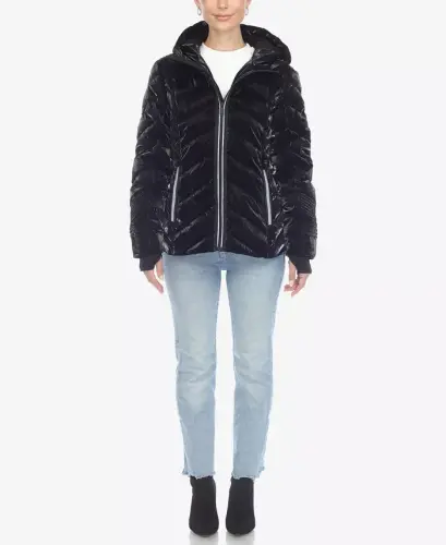 Women's Midweight Quilted Contrast with Thumbholes Hooded Jacket - 5