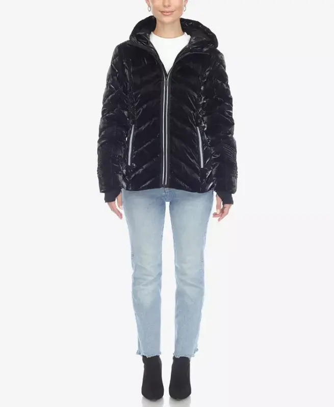 Women's Midweight Quilted Contrast with Thumbholes Hooded Jacket - 5