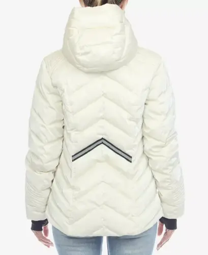 Women's Midweight Quilted Contrast with Thumbholes Hooded Jacket-White - 2