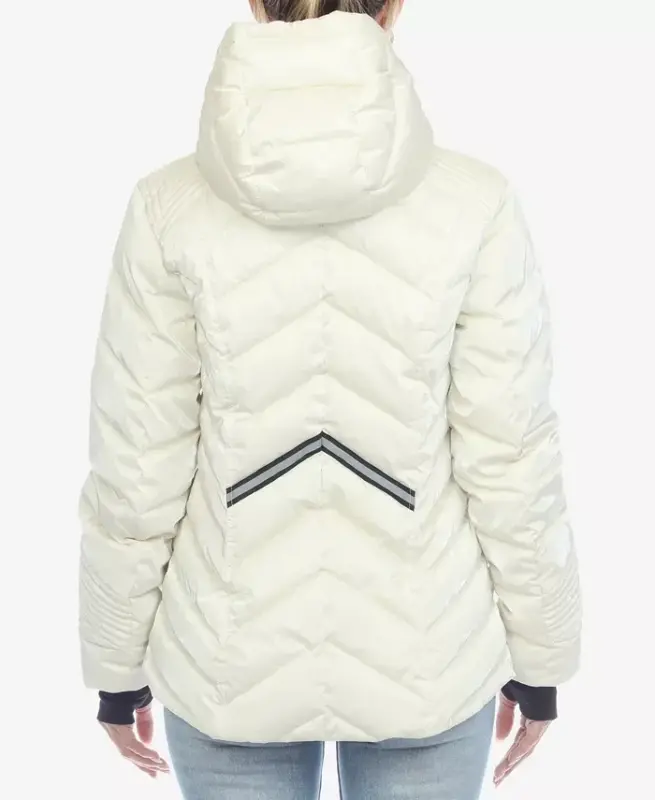 Women's Midweight Quilted Contrast with Thumbholes Hooded Jacket-White - 2