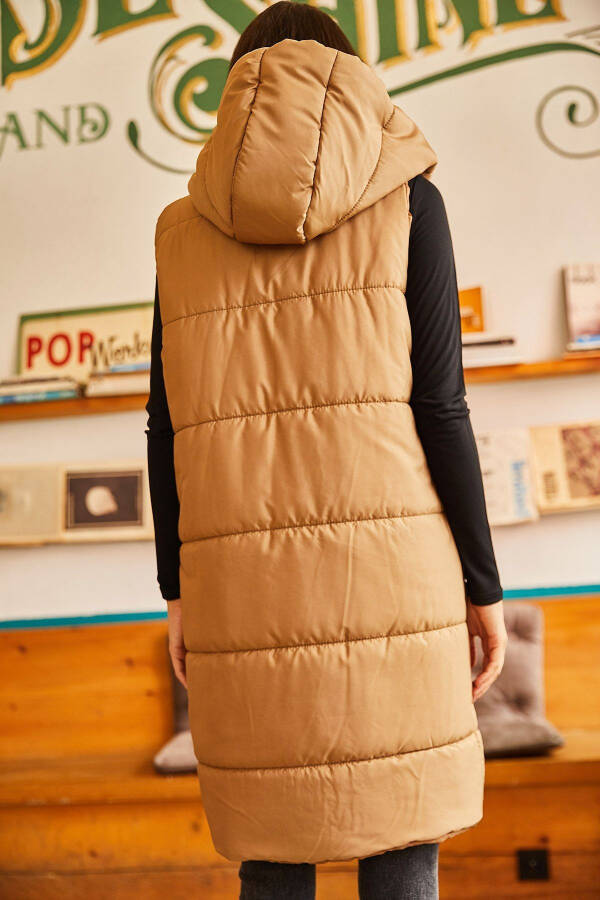 Women's Milk Coffee Hooded Pocket Puffer Vest YLK-19000007 - 7