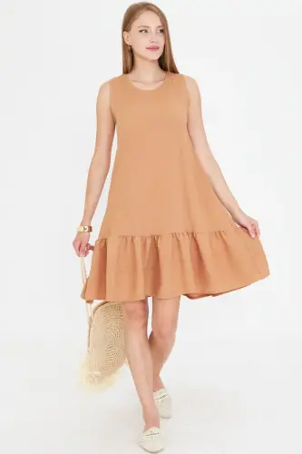 Women's Milk Coffee Sleeveless Ruffled Dress ARM-18Y001156-Milk Coffee 
