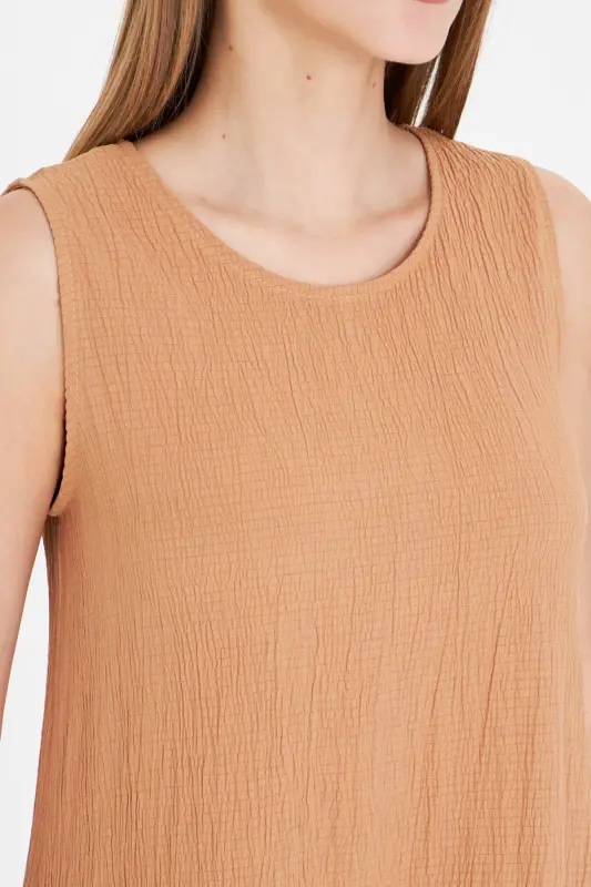 Women's Milk Coffee Sleeveless Ruffled Dress ARM-18Y001156-Milk Coffee - 3