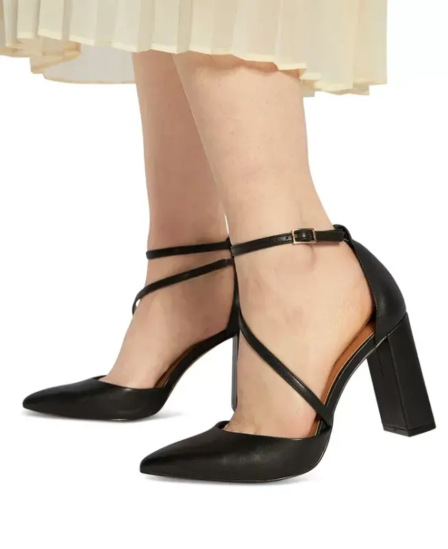 Women's Milley Two-Piece Strappy Pointed-Toe Pumps-Black - 6