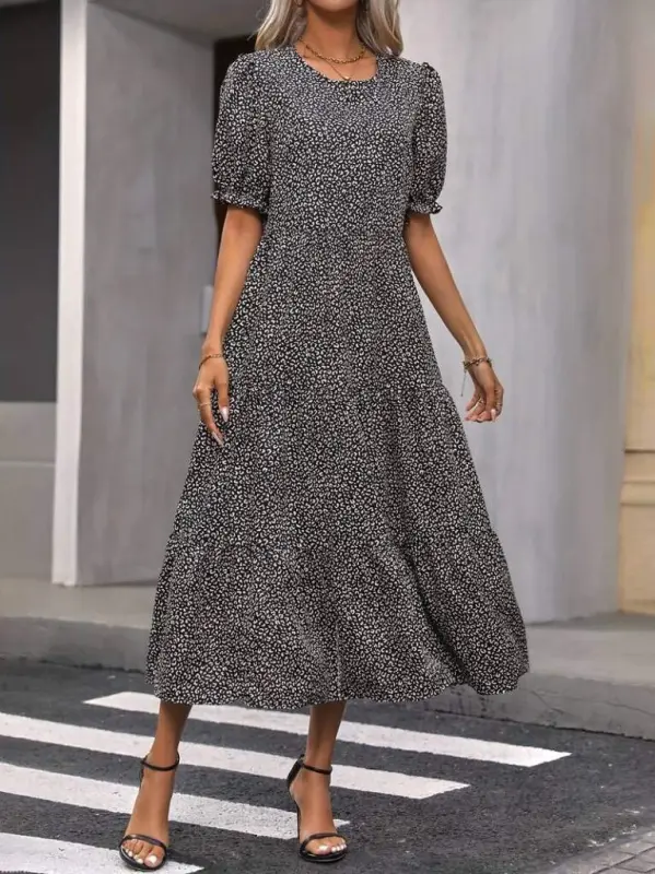 Women's Mini Leopard Print Midi Three Tier Dress - 3