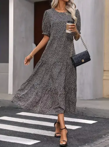 Women's Mini Leopard Print Midi Three Tier Dress - 5