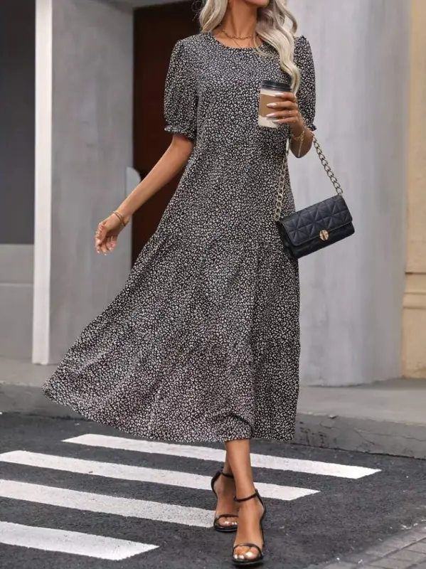 Women's Mini Leopard Print Midi Three Tier Dress - 5