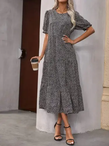 Women's Mini Leopard Print Midi Three Tier Dress - 6