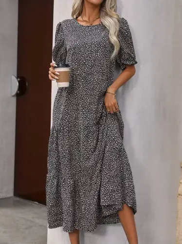 Women's Mini Leopard Print Midi Three Tier Dress - 6