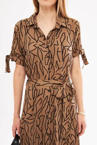 Women's Mink Arm Tie Waist Belted Shirt Dress ARM-23Y001004-Mink - 8