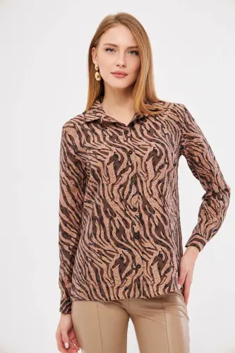 Women's Mink-Beige Patterned Long Sleeve Shirt ARM-25K001040-Mink - 7
