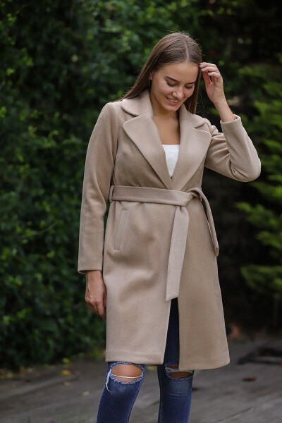 Women's Mink Belted Wide Lapel Long Trench Coat - 1