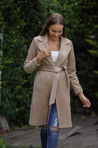 Women's Mink Belted Wide Lapel Long Trench Coat - 2