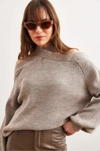Women's Mink Cross Collar Knitted Sweater KZK-19000192-Mink - 10