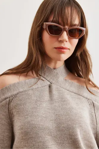 Women's Mink Cross Collar Knitted Sweater KZK-19000192-Mink - 8
