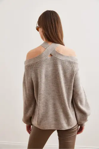 Women's Mink Cross Collar Knitted Sweater KZK-19000192-Mink - 9