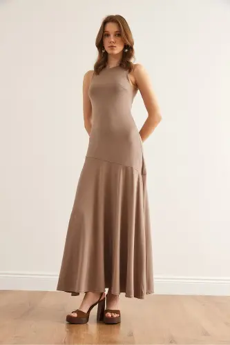 Women's Mink Deep Slit Draped Sandy Dress E - 2