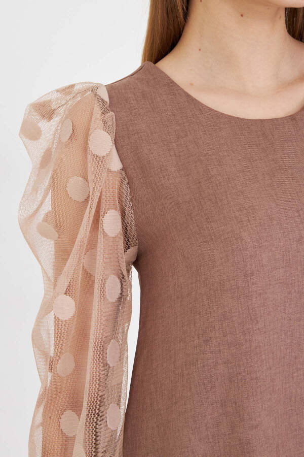 Women's Mink Dress with Tulle Sleeves and Six-Tiered Ruffle Bottom ARM-25 - 2