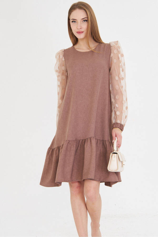 Women's Mink Dress with Tulle Sleeves and Six-Tiered Ruffle Bottom ARM-25 - 3