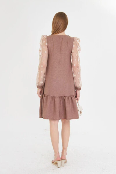 Women's Mink Dress with Tulle Sleeves and Six-Tiered Ruffle Bottom ARM-25 - 4