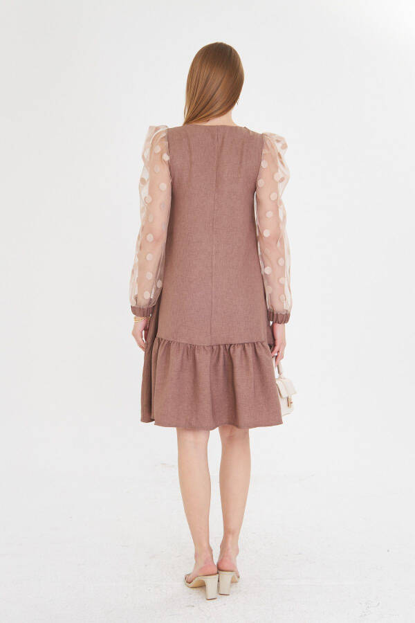 Women's Mink Dress with Tulle Sleeves and Six-Tiered Ruffle Bottom ARM-25 - 4