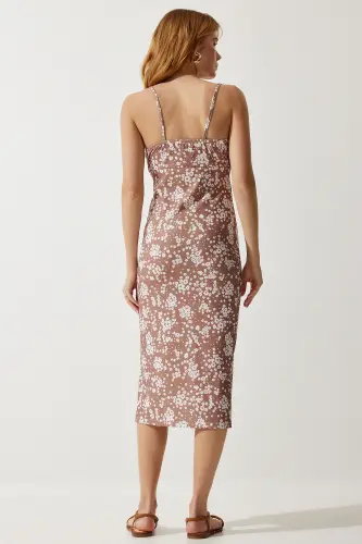 Women's Mink Floral Slit Summer Knitted Dress CI00029-Mink - 5