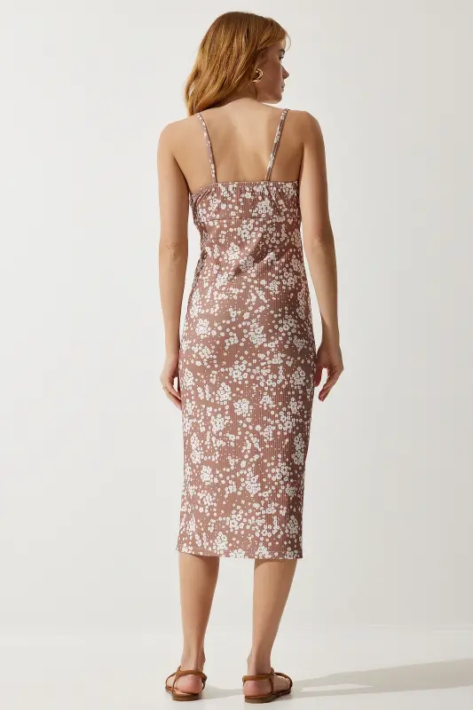Women's Mink Floral Slit Summer Knitted Dress CI00029-Mink - 5