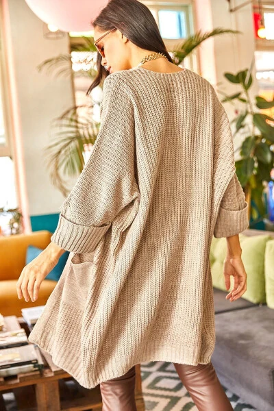 Women's Mink Fold Sleeve Pocket Oversized Cardigan HRK-19000123 - 7