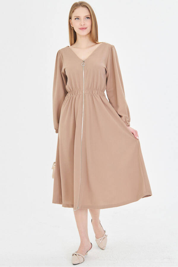 Women's Mink Front Back V Neck Front Zippered Long Co - 7